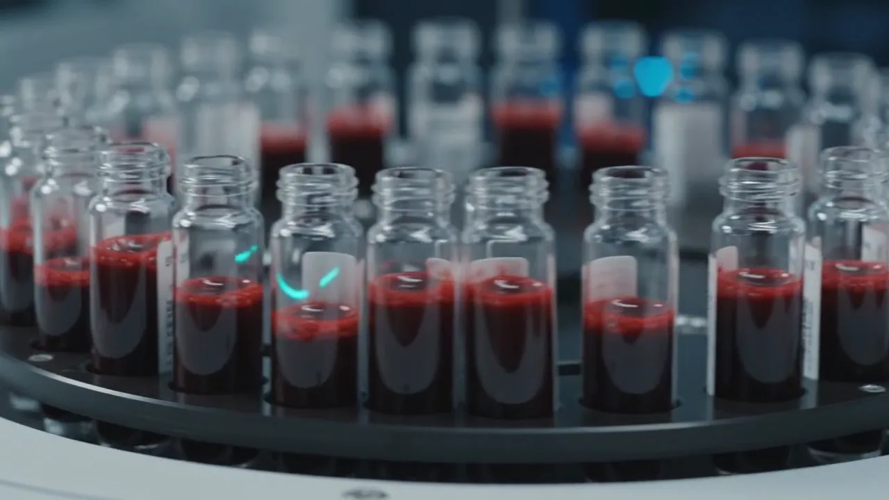 Blood samples rotating in a laboratory analyser